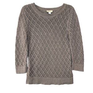 LOFT Metallic Pointelle Knit Sweater Open Weave Subtle Shimmer Taupe Size Medium